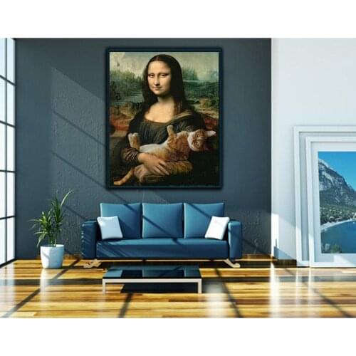 3d diamond embroidery mona Lisa love cat diy 5d diamond painting cross stitch full square / Round drill mosaic kits Decor FG1143