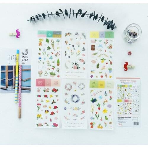6 Sheets/Pack Fresh Flowers Decoration Scrapbooking Stickers Transparent PVC Stationery Planner Stickers