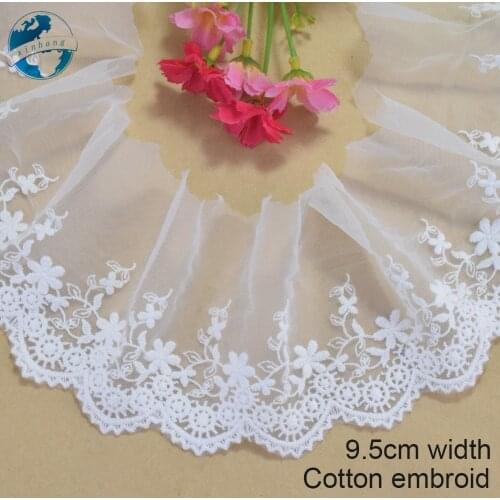 9.5cm width cotton embroid lace sewing ribbon guipure trims fabric warp knitting DIY Garment Accessories wedding lace#3498