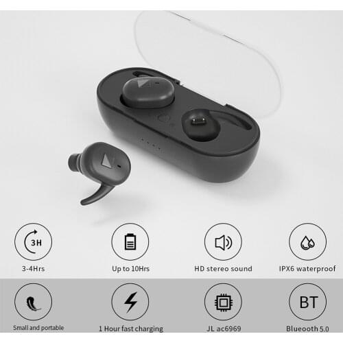 TWS Bluetooth 5.0 Wireless Earphones Sport Earphone 3D Stereo Sound Earbud with Portable Mic for Phones TWS Headphones