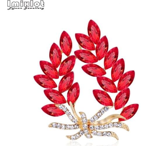 Imixlot Red/Purple Crystal Flower Brooches For Women 2-Color Wedding Bridal Rhinestone Bouquet Brooch Pins Party Jewelry Gifts