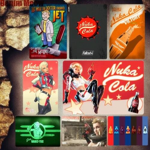 Vault-Tec Vintage Metal Plate Club Bar Gaming Room Decoration Signs Fallout Wall Art Poster Nuka Cola Stickers Home Decor MN88