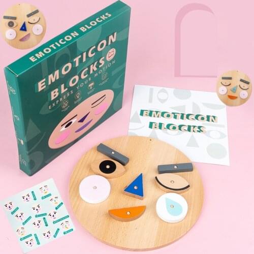Childrens Wooden Face Changing Expression Panel Emotion Cognition Blocks Toy Montessori Educational Mood Learning Kids Gift