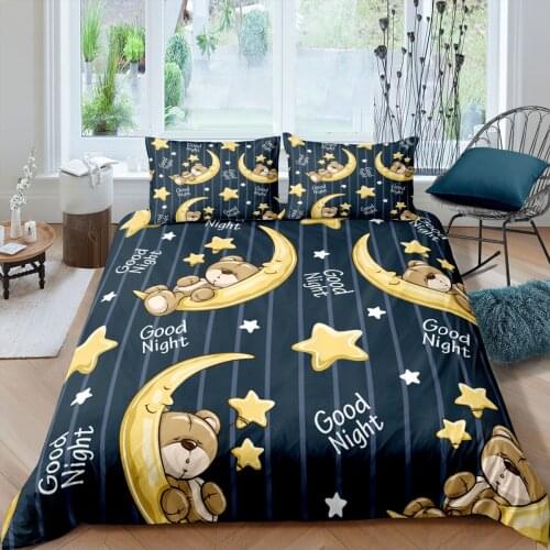 Teddy Bear Bedding Set Cartoon Moon Kids Kawaii 3d Duvet Cover Sets Comforter Bed Linen Twin Queen King Single Size Gift Fashion
