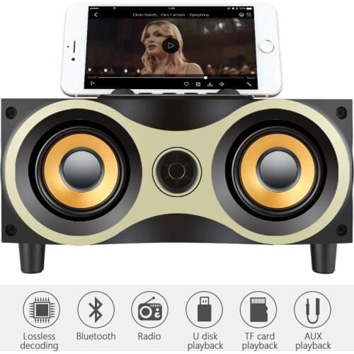 Haut-parleur Bluetooth en bois, sans fil, caisson de basses, stéréo, haut-parleur de bureau, prise en charge de la radio FM, AUX