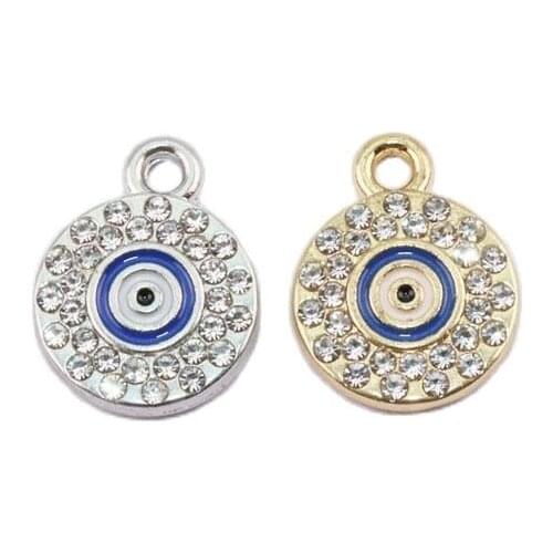 Eruifa 6pcs 12mm Beautiful Rhinestones Eye Epoxy Enemal Coin Zinc Alloy Necklace,Earring Bracelet Jewelry DIY Handmade