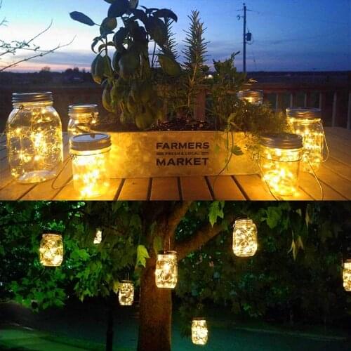 LED Fairy Light Solar Powered for Mason Jar Lid Light 2M 20LEDs Strings Garden Lamp Candle Bottle Jar lamp for Indoor Outdoors