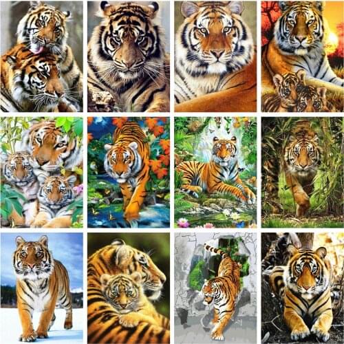 HUACAN Oil Painting By Numbers Tiger Animal Drawing On Canvas HandPainted Art Gift DIY Picture By Number Kits Home Decoration