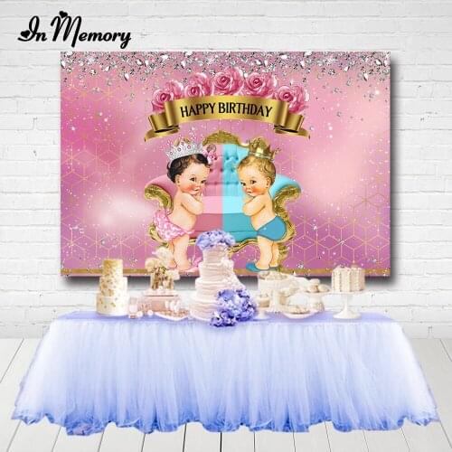 InMemory Twins 1st Birthday Party Backdrops Baby Shower Newborn Gender Reveal Flowers Photography Background Custom Photocall