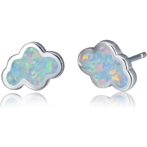Cute Female Blue White Opal Stone Earring Trendy Silver Color Small Stud Earrings For Women Dainty Bridal Clouds Wedding Jewelry