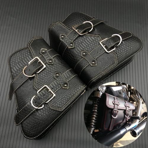 PU Leather Motorcycle Left Right Saddle Bags Black Tool Storage Bag Bottle Hold For Harley Sportster
