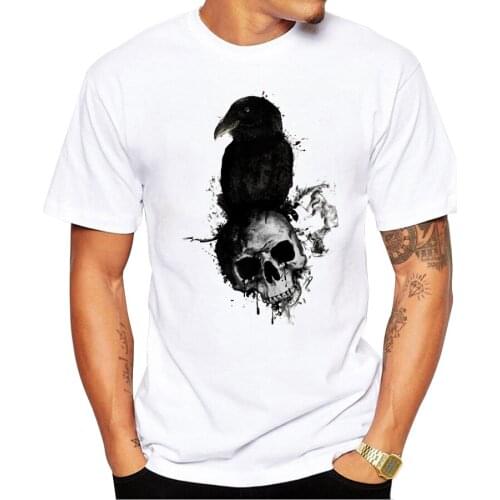 2019 Summer New Fashion Raven and Skull Printed T Shirts Men Short Sleeve O-Neck T-Shirt cool T-shirt