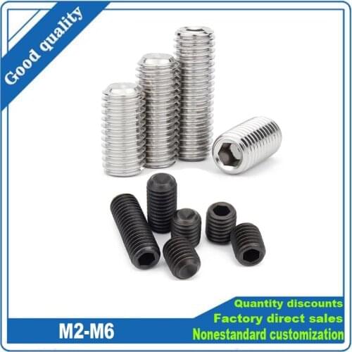 50pc 304 Stainless Black 12.9 Grade Steel Hex Hexagon Socket Headless Screw Concave End Set Bolt M2 M2.5 M3 M3.5 M4 M5 M6 DIN916
