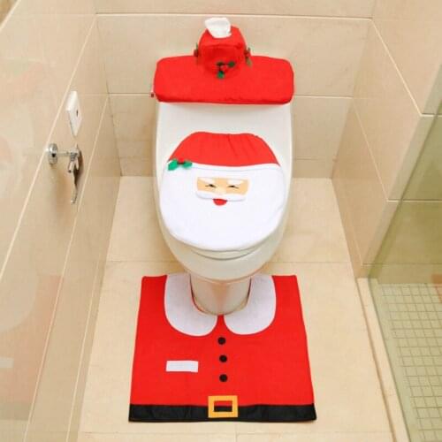 Santa Toilet Set Christmas Decoration Toilet Cover for Home Bathroom Christmas Decoration Mat Radiator Cap Tissue Cover