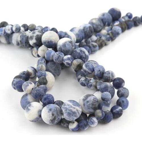 Natural Matte New Blue Sodalite Jaspers Gem Stone Loose Spacer Ball Beads For Jewelry Making DIY Bracelet 4/6/8/10/12mm 15"Inch