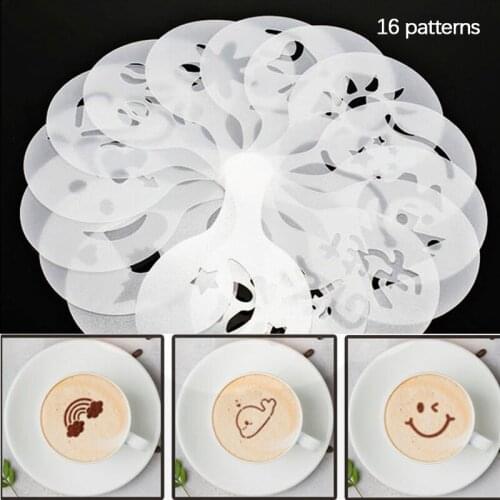 16Pcs New Coffee Stencils Fancy Coffee Printing Model Foam Spray Cake Stencils Coffee Drawing Cappuccino Mold Decoration Tool