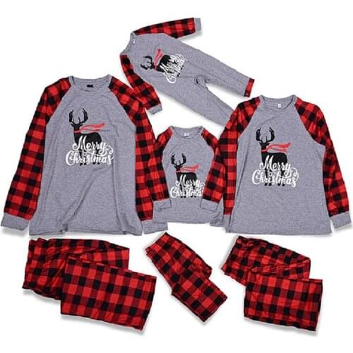 Christmas Deer Pajamas Set Family Matching Outfits Fawn Letter Check Print Pajama Outfits Parent-Child Pajamas For Christmas