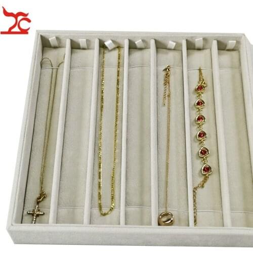 New Removable 7 Grids Jewelry Display Tray Gray Velvet Pendant Necklace Bracelet Organizer Holder Anklet Storage Box 23*23*3.5cm