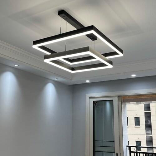 2021 new modern Minimalist Led Chandelier Lighting Square bedroom Rings Ceiling Mounted Chandelier study Home Hanging Lamp