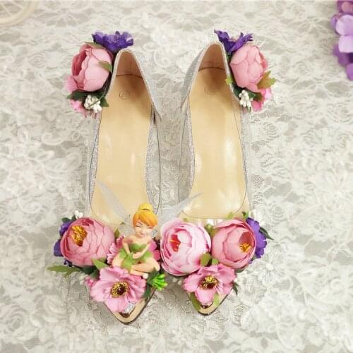 Fairy Style Beauty Flower Decor Transparent Wedding Pumps Clear Pvc Patchwork Angel Evening Party Bridal High Heels Spring Shoes