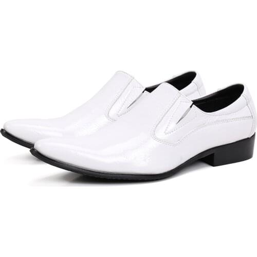 Western White Blue Genuine Leather Luxury Brand Italian Shoes Man High Heels Pointed Toe Dress Wedding Shoes Loafers Size 13