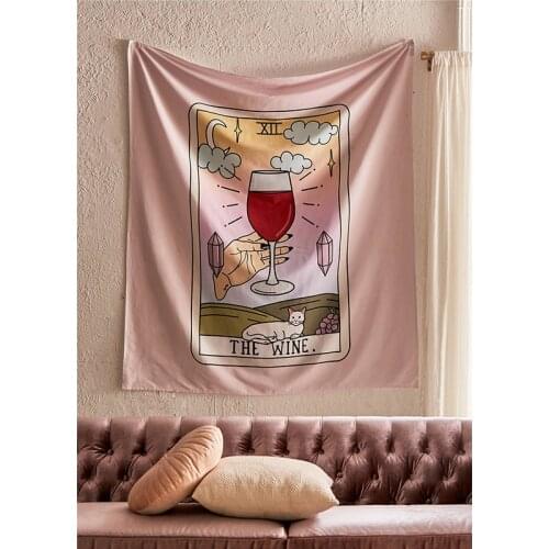 Pink Tarot Tabiz Wall Hanging Cat Witchcraft, cloth walls, hand-to-hand wine, wine, glass art tapestries Home decoration