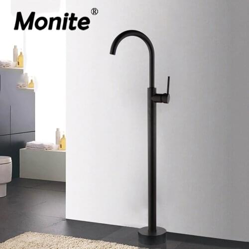 Monite Matte Black Bathtub Bathroom Faucet Free Standing Bath Solid Brass Mixer Control Floor Mounted Shower Bathtub Faucet