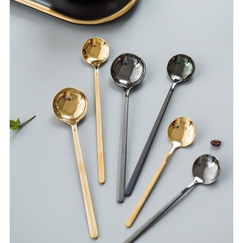 Stainless Steel Coffee Stirring Spoon Long Handle Teaspoon Ice Cream Honey Spoon Cocktail Stirring Spoons Cutlery Kitchen 2sizes