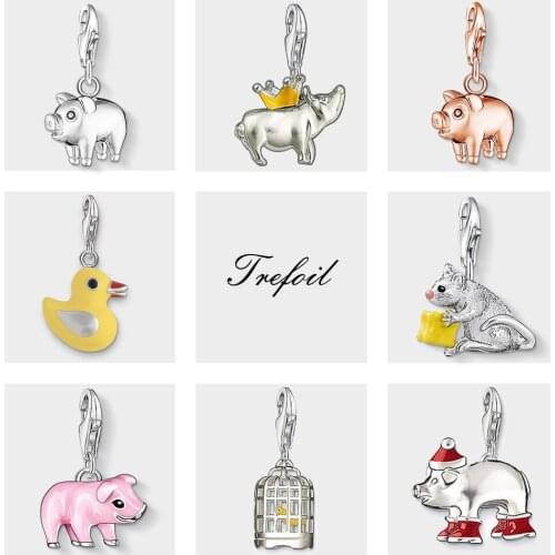 Pig King with Crown Mouse Duck Charms Pendant,Jewelry 925 Sterling Silver Trendy Gift For Men Women Girls Fit Bracelet Necklace