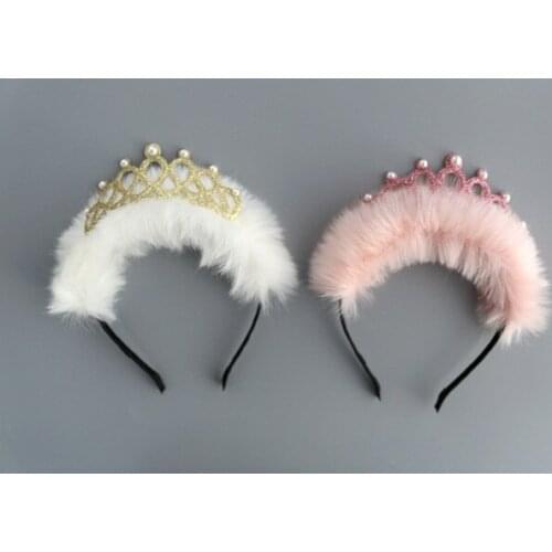 5pcs Fashion Royal Pearl Tiara Hairbands Glitter Crown Fur Hair Sticks Headbands Princess Party Headwear Girls Hair Accessories