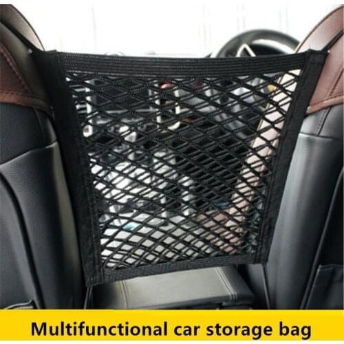 Universal Car Front Seat Storage Bag Hanging Mesh Net Bag Double-Layer Organizer Seat Back Pocket Auto Interior Accessories