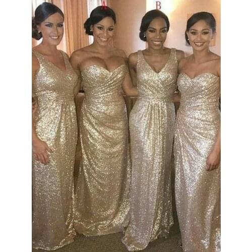 Vintage Sequined Mermaid Bridesmaid Dresses Long Pleated Floor Length Custom Corset Back Wedding Party Dresses