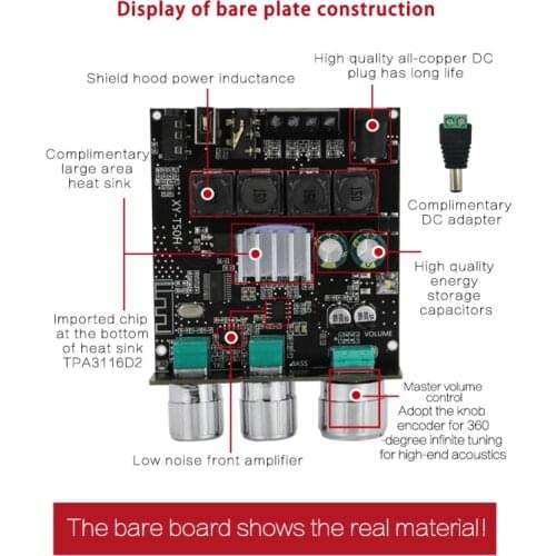 XY-T50H 12V 24V TPA3116D2 2*50W Bluetooth 5.0 Subwoofer Amplifier Board 2.0 Channel High Power Audio Stereo AUX USB Bass AMP