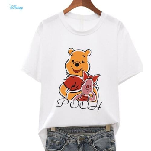 Disney Cartoon Winnie the Pooh 3XL Oversized T Shirt Women Short Sleeve White Black Cute Kawaii Tshirt Oversize Femme Streetwear