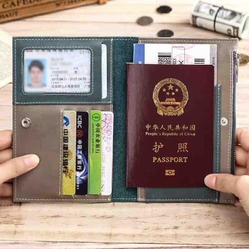 Womens Anti-Theft Passport Bag Multi-Function Zipper Drivers License Leather Bag Ultra-Thin Overseas Travel Leather Wallet