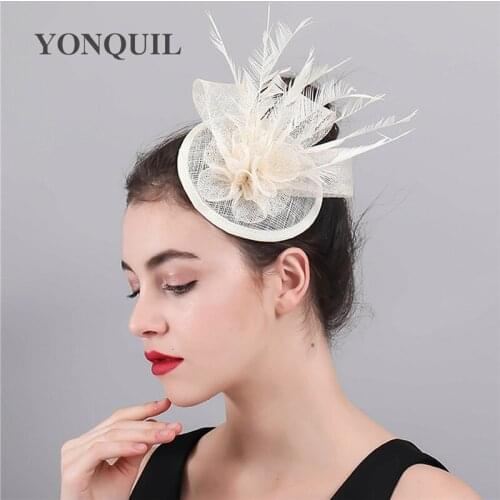 Sinamay Ivory Fascinator Hat Elegant Women Cocktail Party Married Bridal Hat Headwear Fascinator Female Dress Hair Accessory