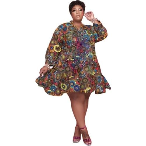 Midi Shirts Dresses 5xl Plus Size Print Losse Long Sleeve Autumn Clothes Fashion Clothing Party Outfits Wholesale Drop Shipping