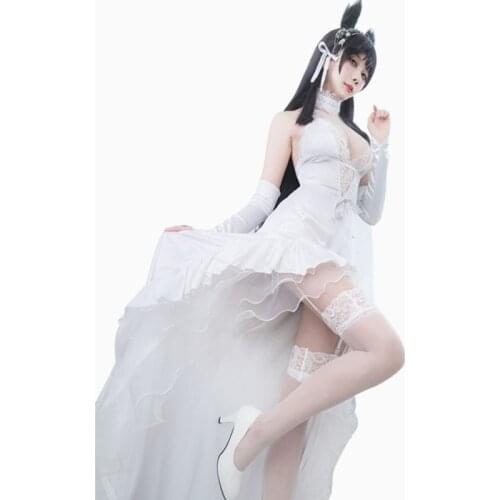 Azur Lane Cosplay Costume Atago Takao White Flower Vows Wedding Dresses Clothing Synthetic Wig Hair For Women Girl Party Clothes