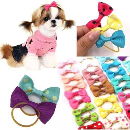 10Pcs Handmade Loverly Pet Dog Bow Cute Bowknot Dog Ties For Puppy Dogs Accessories With Rubber Bands Cute Pet Headwear Grooming