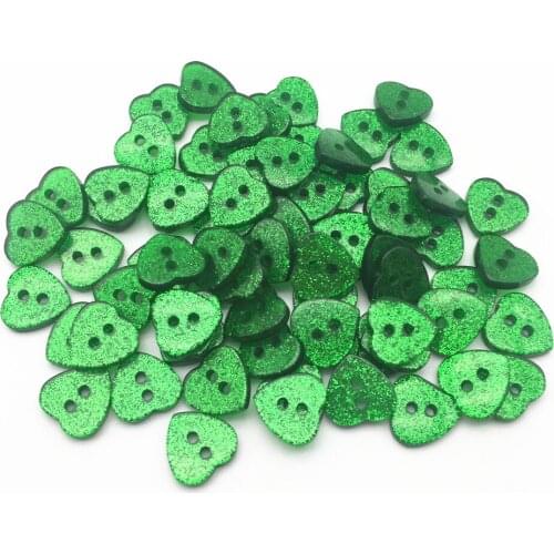 200pcs 12x13mm Dark Green Glitter Heart Buttons Resin Sparkle Button Embellishments Scrapbooking Cardmaking Christmas