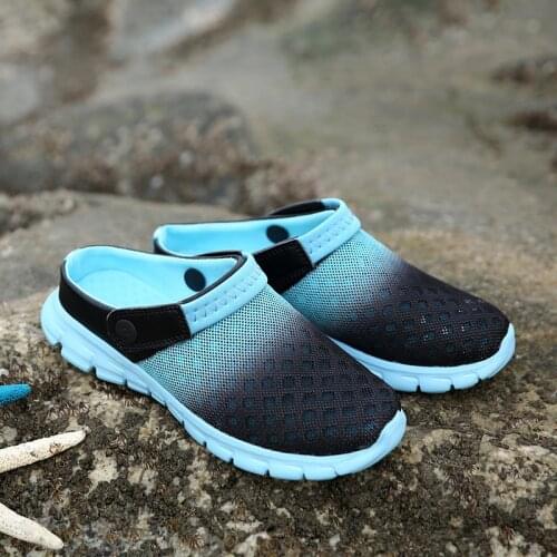 2021 Men Women Summer Sandal Mesh Mules Breathable Padded Beach Flip Flops Shoes Solid Flat Bath Slippers Outside Mens Slippers