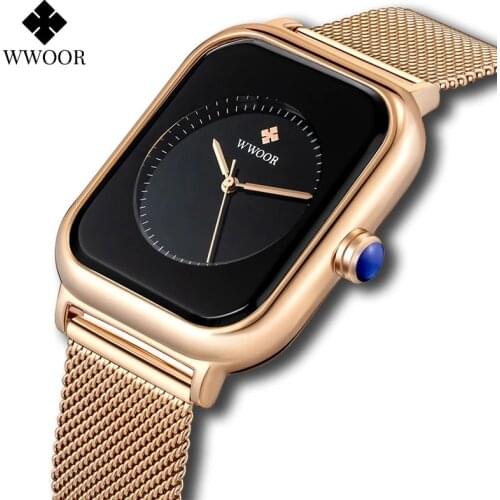2021 New WWOOR Brand Fashion Women Watches Black Leather Rectangle Minimalist Watch Ladies Quartz Dress Wrist Watch Montre Femme
