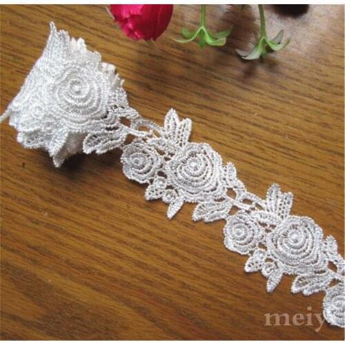 3 Yard White Polyester Flower Embroidered Lace Trim Ribbon Applique Fabric Handmade DIY Sewing Craft Decoration Wedding Clothes