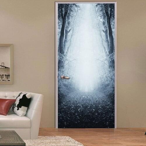 3D Creative Fog Forest Stickers Door Wall Sticker DIY Mural Bedroom Home Decor Poster PVC Waterproof Door Sticker