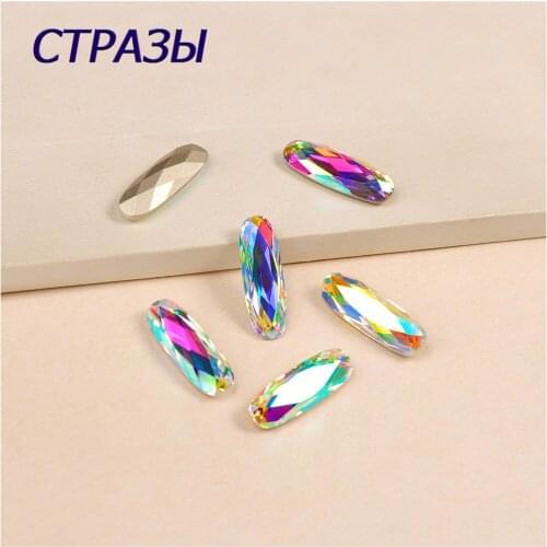 4161 Elongated Baguette Shapes Crystal AB Glass Fancy Stone Shapes Sew On Crystal Rhinestones Strong