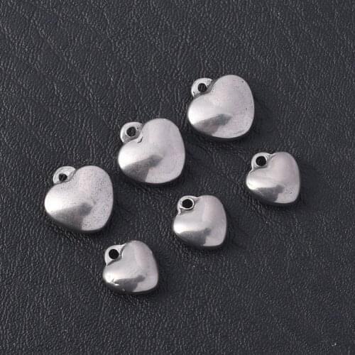 5-10Pcs/Lot 8 10mm Stainless Steel Heart Shape Charms For Jewelry Making Supplies Necklace Bracelet Pendant DIY Accessories