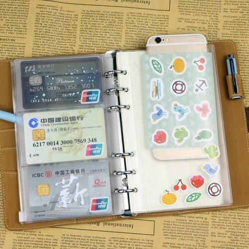 A6 PVC Zipper Pouch Standard 6 Holes Transparent Bag Card Bills Bags Loose Leaf Plastic Card Holder Pockets Storage Organizer