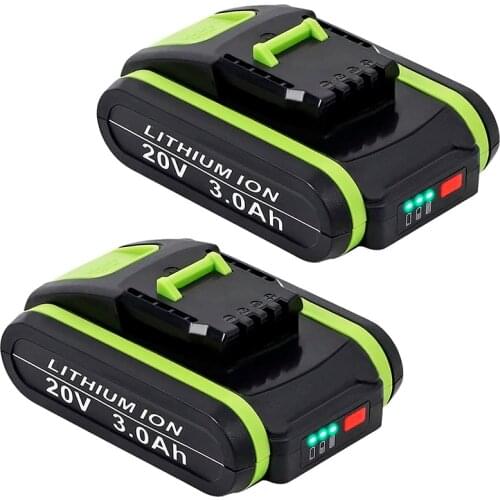 2Pack 20V 3.0Ah Li-Ion Rechargeable Battery for Worx 20V WA3551 WA3553 WX390 WX176 WX178 WU268 WG259E WG169E WX386 Power Tools