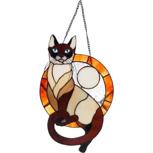 Acrylic Cat with ing Chain, Glass ing Ornament Garden Yard Outdoor Patio Apartment Figurine