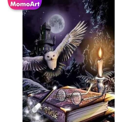 MomoArt Diamond Mosaic 5D DIY Owl Cross Stitch Kits Diamond Painting Animal Full Drill Square Embroidery Book Beaded Home Decor